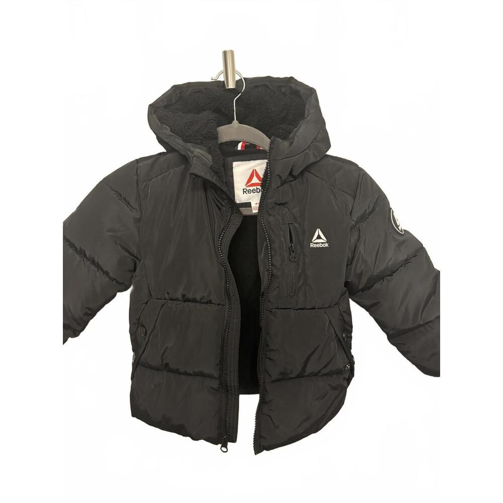 Reebok Kids Black Puffer Jacket 4T- Hooded Sherpa Lined Winter Coat